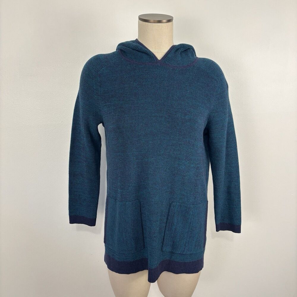 NWT Edinburgh Knitwear Pima Cotton Shaker Hoodie Sweater Blue Navy Size M